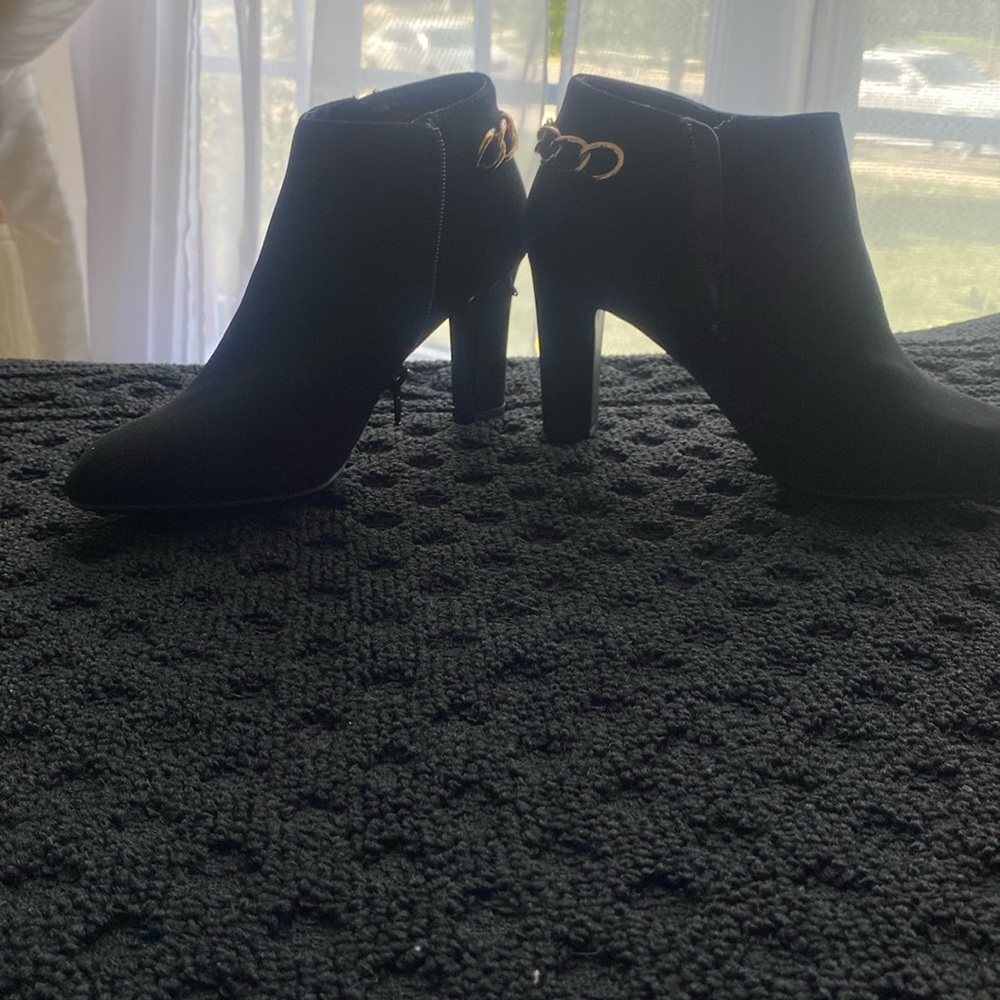 Black suede booties for women